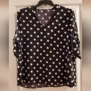 SHEIN Black Blouse with White Polka Dots